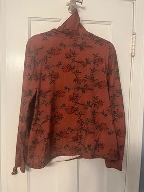 Peruvian Connection Women’s Floral Turtleneck Pullover Top Cotton Large Pink Blu